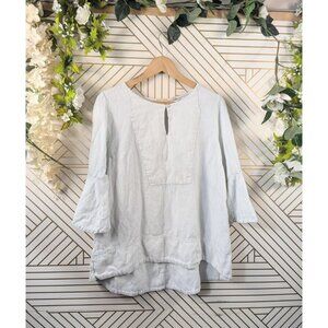 SOFT SURROUNDINGS Women's 3/4 Ruffle Sleeve Blouse Cotton Light Blue Size Large